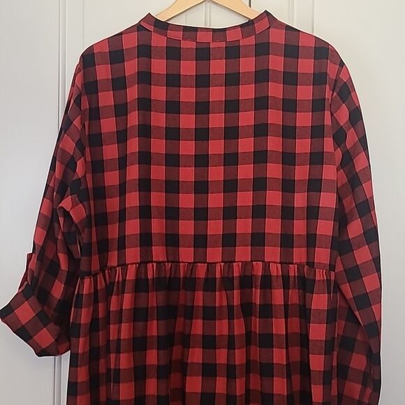 Suzanne Betro Plus Buffalo Plaid Red Bkack Babydoll Dress Long Sleeve Size 2X - Picture 9 of 13